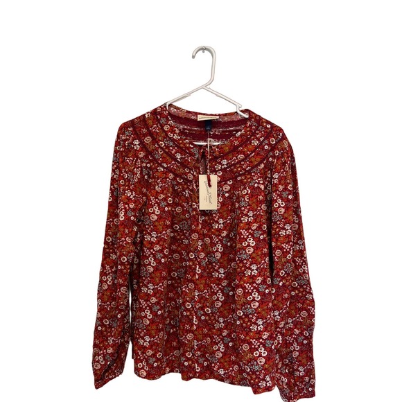 NWT Womens UNIVERSAL THREAD Red Floral Peasant Blouse Top‎ sz L - Picture 1 of 5